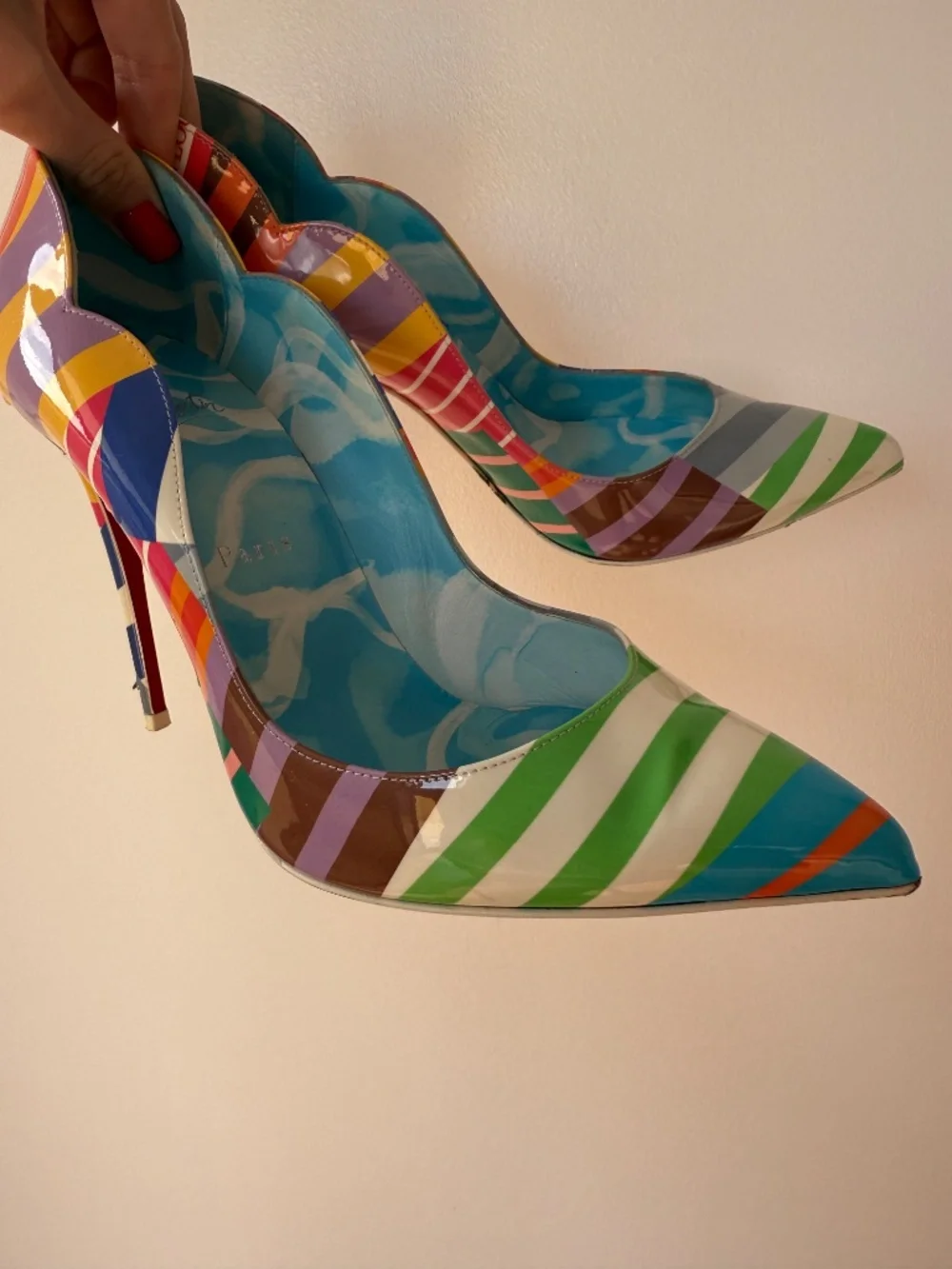 Christian Louboutin Multicolor Striped Hot Chick Leather Pumps Heels Size 38.5 - Picture 2 of 10